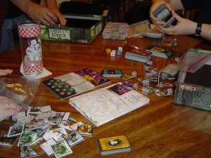 Game pieces scattered across a table